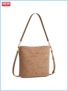 Faux Suede Bucket Bag Crossbody Handbag 2 Detachable Straps Vegan Leather